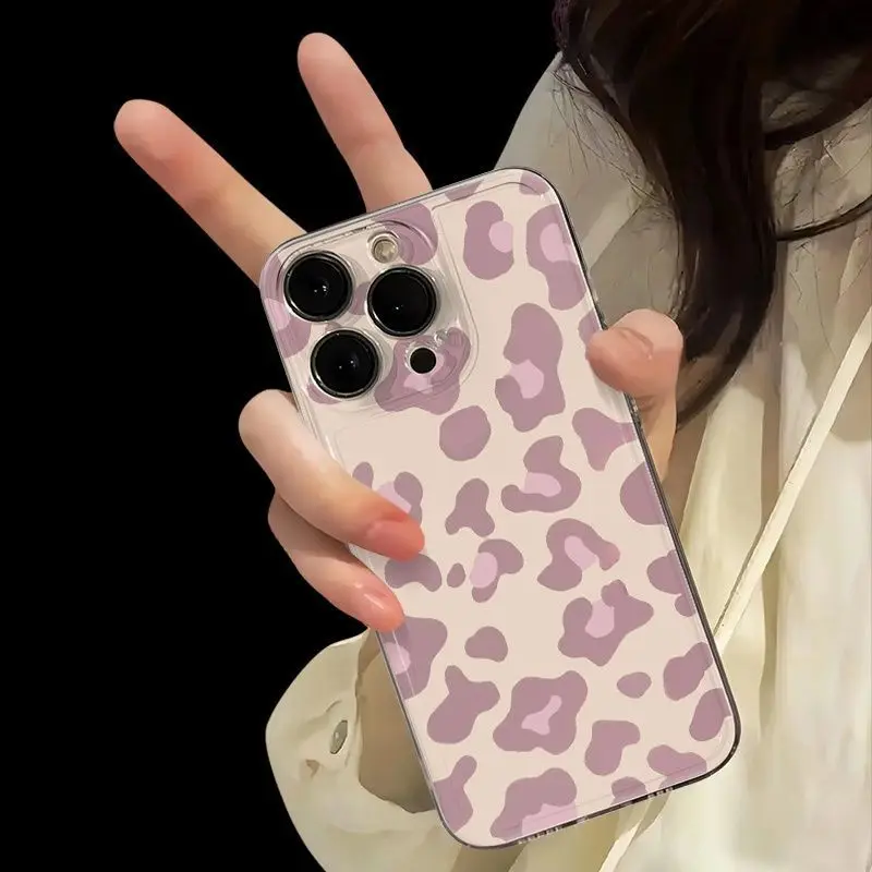Lichtroze Luipaardprint Telefoonhoesje Voor Samsung Galaxy S25 S24 S22 S23 Ultra Plus Transparante Cover S22 + S23 + S24 + S25 + Shell