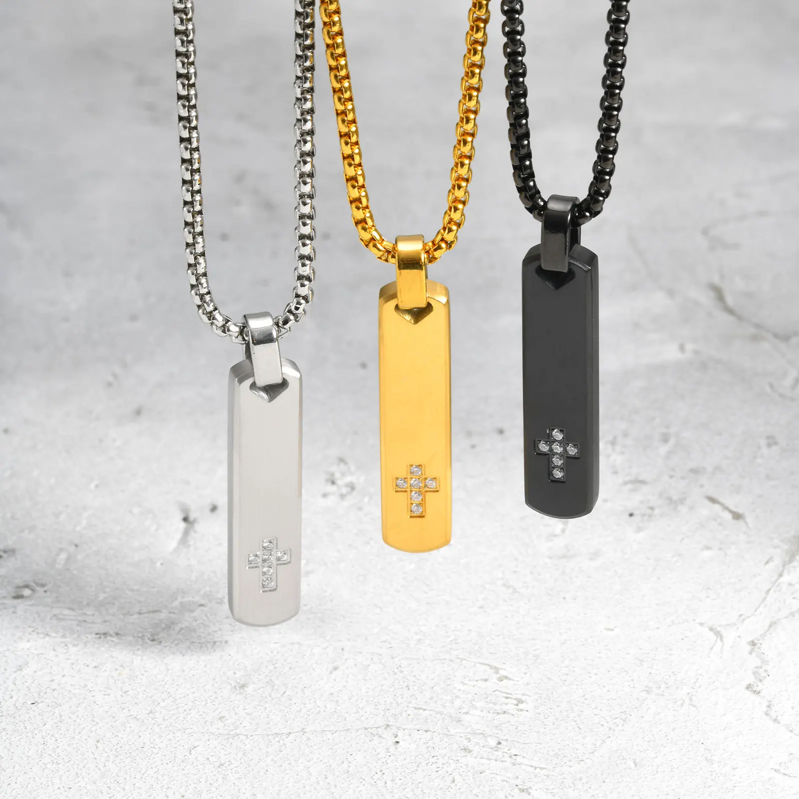Kristalle Kreuz Dreidimensionale Rechteckige Geometrische Anhänger Edelstahl Männer Frauen Personalisierte Mode Halsketten Schmuck – Detail 1