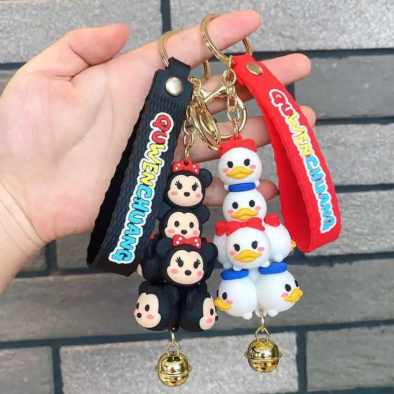 Disney Mickey Minnie Donald Duck Kawaii Cute Cartoon Jenga Keychain Silicone Doll Pendant Couple Car Bag Small Gift Wholesale