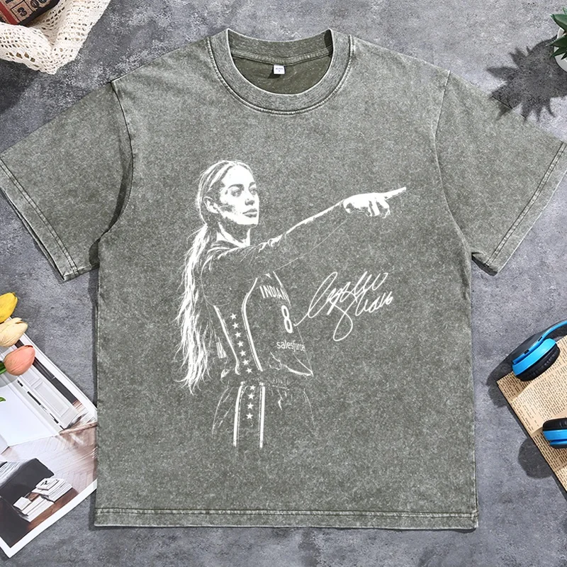 Sophie Cunningham Point T-Shirt für Männer und Frauen, Vintage-Waschung, Baumwolle, Kurzarm, Rundhals, Lässig Bedruckte Oversize-T-Shirts – Detail 5