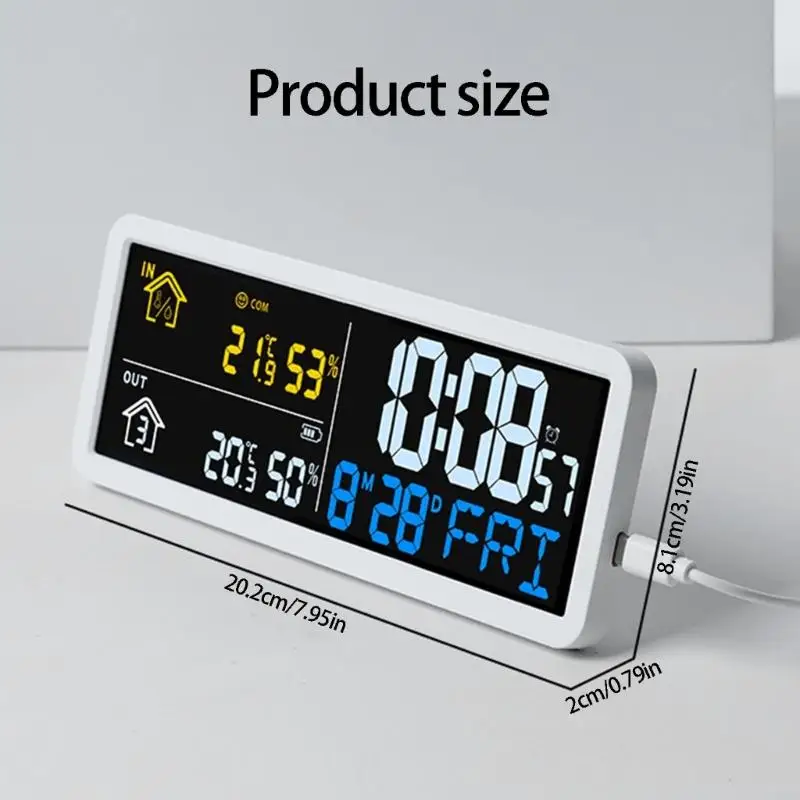 Multifunction LCD Wall Clock With Indoor and Outdoor Temperature Humidities Monitor And Modern Design High Accuracy  view 6
