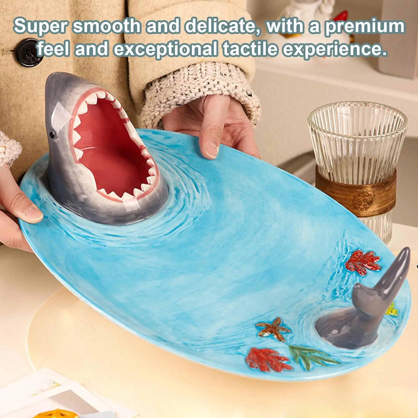 Plato de cerámica para servir pastel de tiburón, plato de Sushi de tiburón, plato para servir dumplings, postre, aperitivos de queso, frutas, plato de verduras