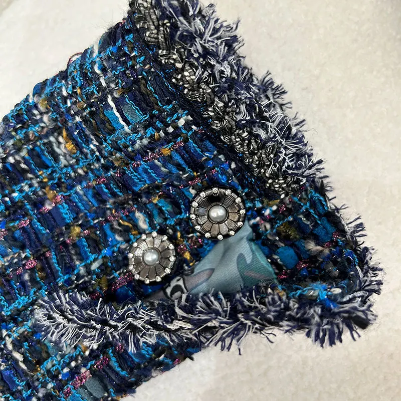 2025 nueva moda cuello redondo ligero de lujo celebridad de gama alta diseño de temperamento chaqueta de tweed casual