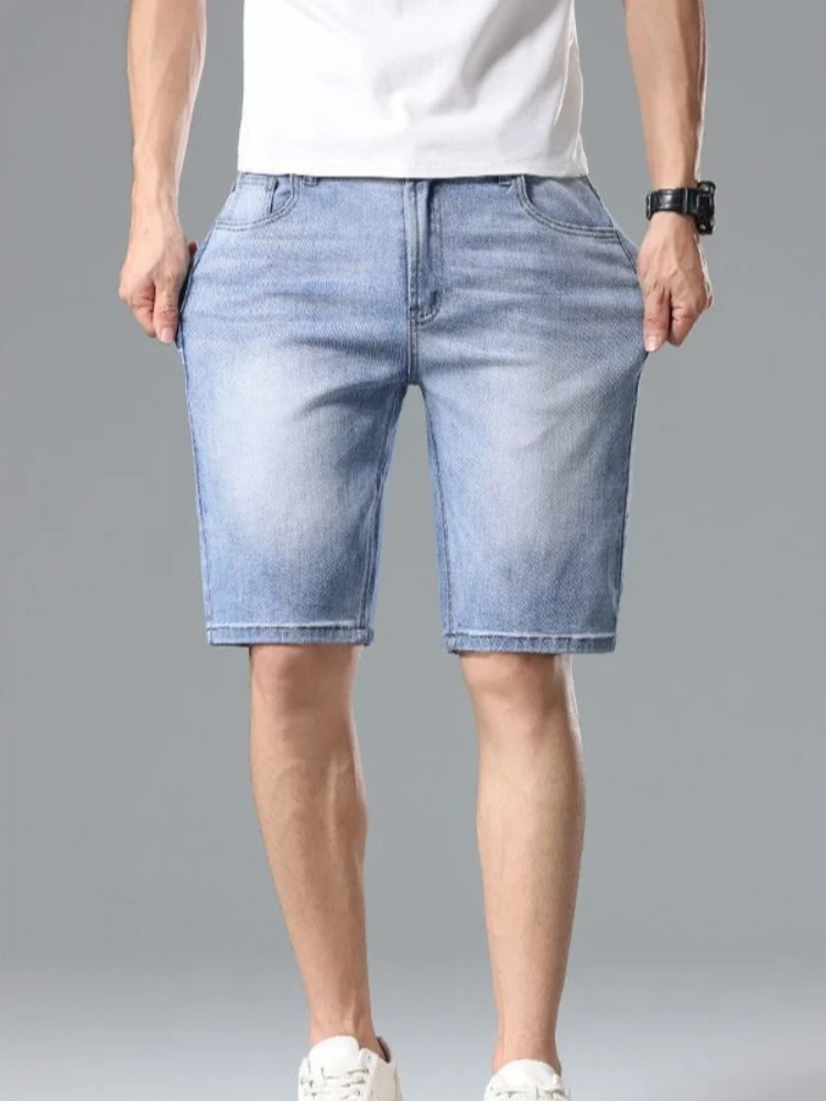 

Summer Fashion Men's Denim Shorts Loose Fit Thin Washed Straight Leg Mid-Length 2026 Style Breathable for Hot Weather