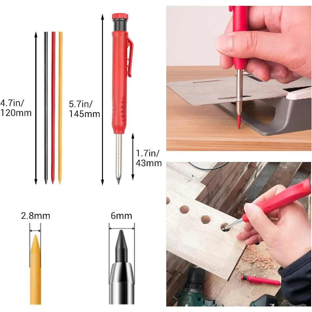 Carpenter Pencil Metal Long Head Deep Hole Professional Engineering Quick Drying Marker Graphite Woodworking Black Red Lineation