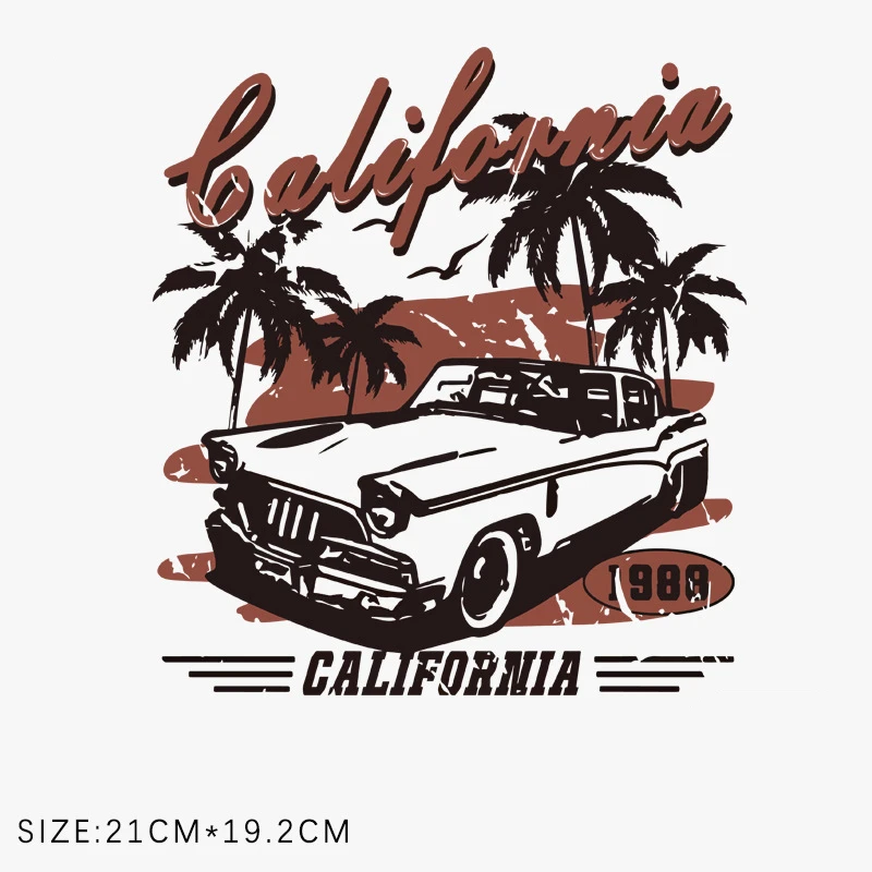 Fashion Motorcar and Tropical tree heat transfer sticker vinyl sticker for clothing patch T-shirt DIY Decorative Decal man woman