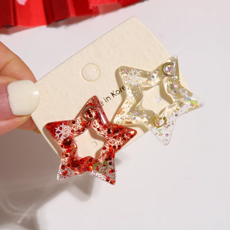 DIY Jewelry Findings Glitter Christmas Style Hollow Out Resin Acrylic Stars Patch Sticker Garment Ornament Cameo 29*31mm 40pcs
