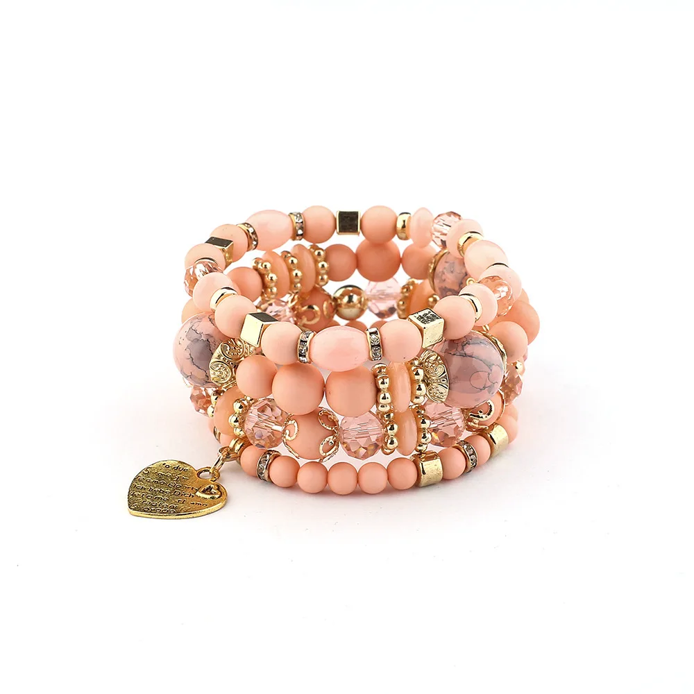 4-teiliges Boho-Armband-Set mit Kristallperlen und Kettendesign für Damen, Vintage-Herzanhänger, elastisches Armband, modischer Party-Schmuck für Frauen – Detail 7