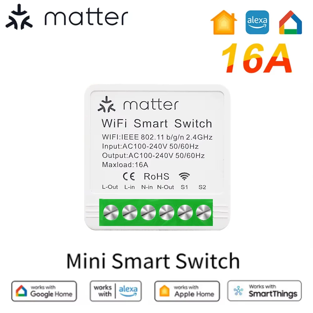 

Matter WIFI Smart Switch Module Relay Breaker HomeKit Wireless Control Breaker Works With Siri Google Home Smart Home Life Alexa