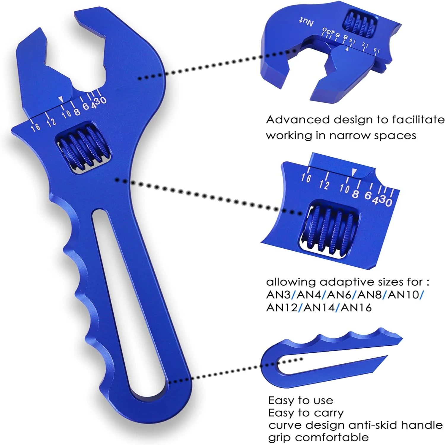 Upgrade effortlessly with this reliable, versatile, and sturdy blue aluminum adjustable wrench. Perfect for quick furniture asse