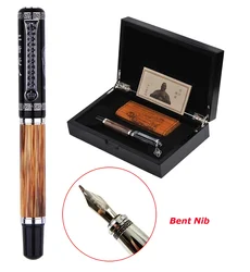 Duke Classic Confucius Natural Bamboo Metal Embossed Pattern Bent Nib Calligraphy Fountain Pen Iridium 1.2mm for Office / Gift
