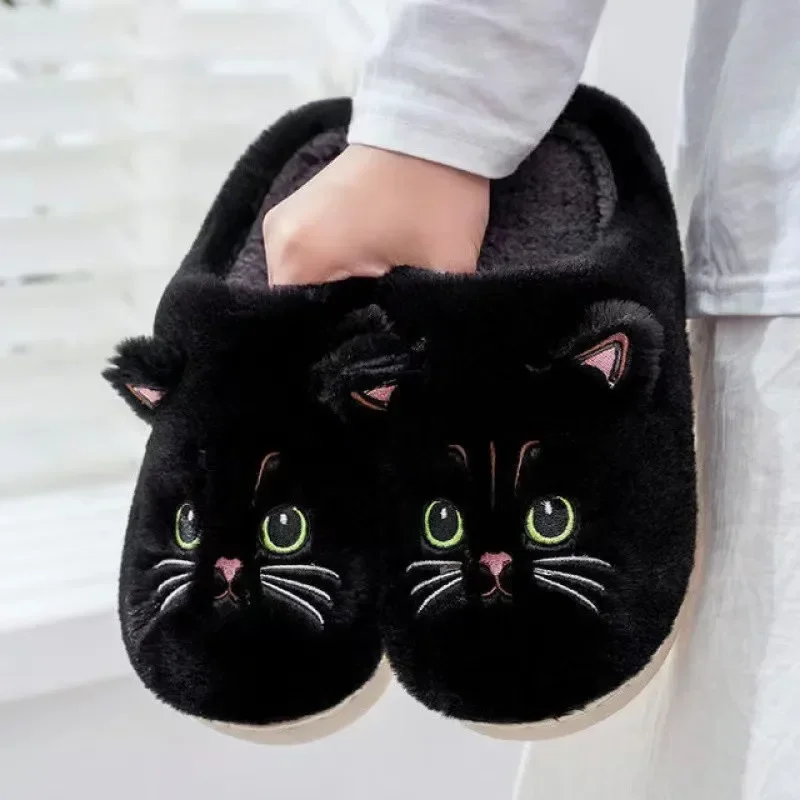 Indoor Plush Slippers for Couples, Home Keeping Warm New Autumn and Winter Cotton Slippers for Men and Women, Cartoon Kittens,