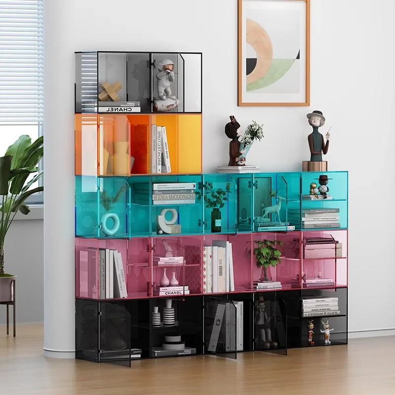 Acrylic plaid combination bookcase, floor-to-ceiling sideboard, modular low cabinet,  Rubik's cube storage, shelf bookcase