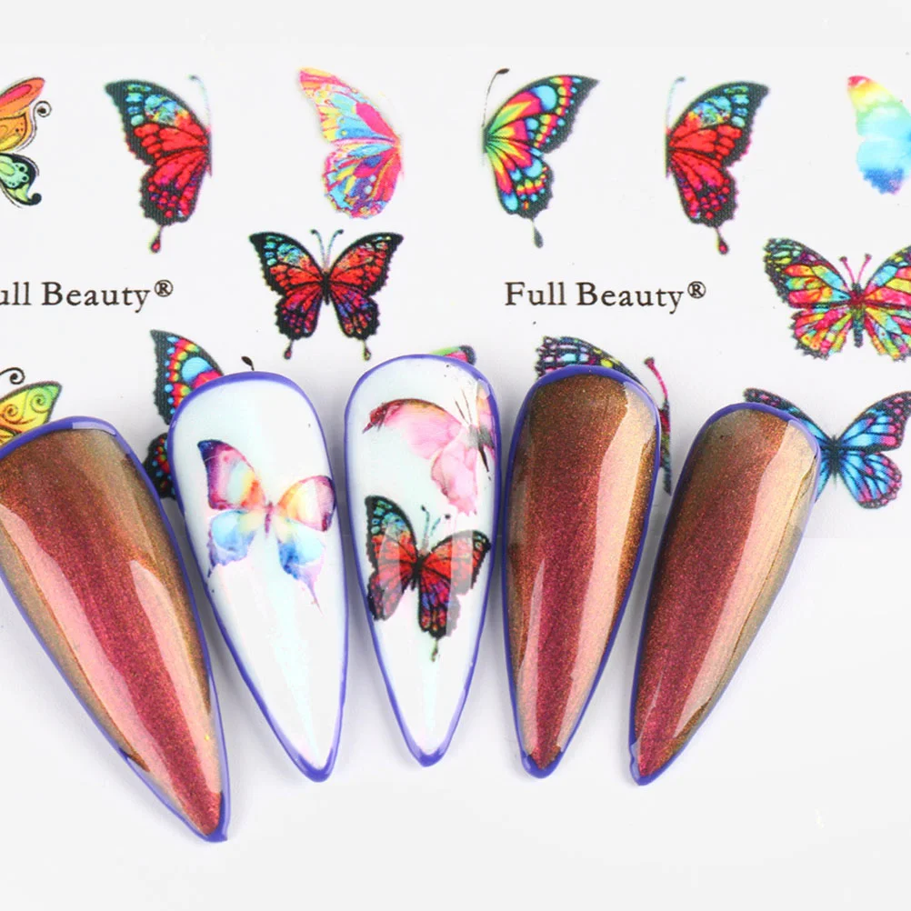 

10 Pcs Butterfly Transfer Decal Floral Nail Decals Stickers Decoration Wraps