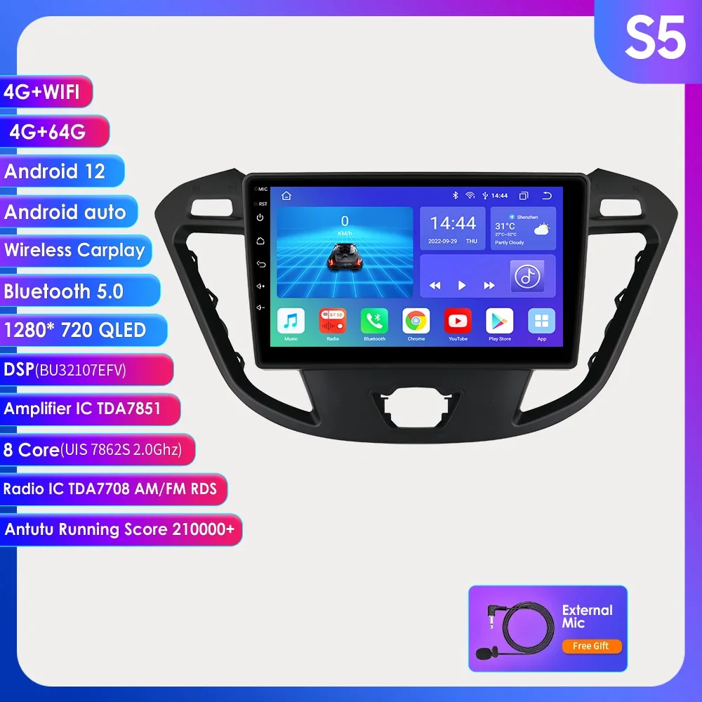 9 "Android 12 Autoradio Gps Stereo Voor Ford Transit Tourneo Aangepaste 2013-2021 Multimediaspeler 4G Carplay 7862 8Core Autoradio