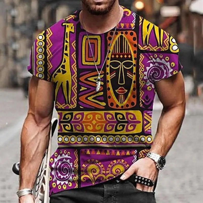 Herren-T-Shirt mit Retro-Bohemian-Mandala-Blumenmuster, 3D-Druck, Rundhalsausschnitt, kurze Ärmel, verschiedene Stile, lässige Oberteile – Detail 6
