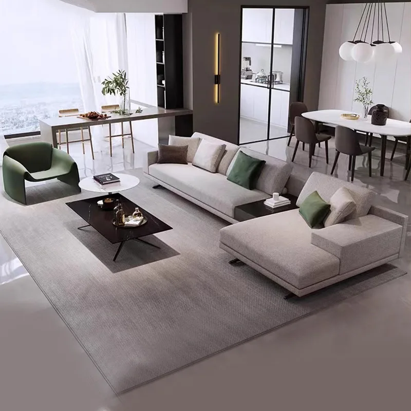 Italian minimalist sofa modern cotton and linen fabric to large angle light luxury leather art combination