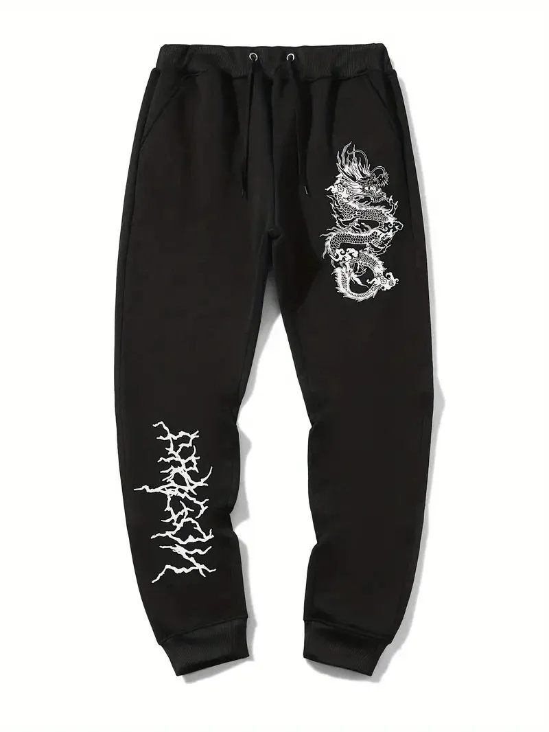 

2024 Men's Dragon Print Jogging Pants Fashionable Sports Pants Spring Autumn Casual Fashion Outdoor Pants Men's Clothing S-3XL