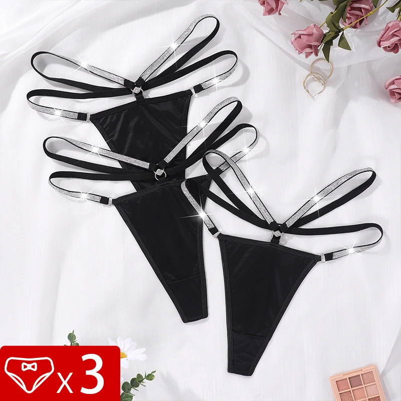 3 unids/set de Tanga Sexy de cintura baja para mujer, ropa interior femenina, bragas transpirables, tangas encantadoras para mujer, lencería Sexy elegante con espalda en T