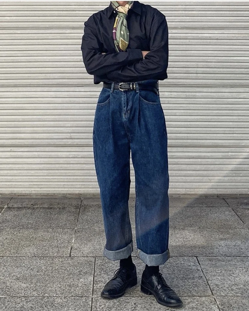 

Мужские джинсы Banana Blue в корейском стиле, весенне-осенние, простые, в стиле ретро, свободные, прямого кроя, широкие брюки, повседневные, из хлопкового денима