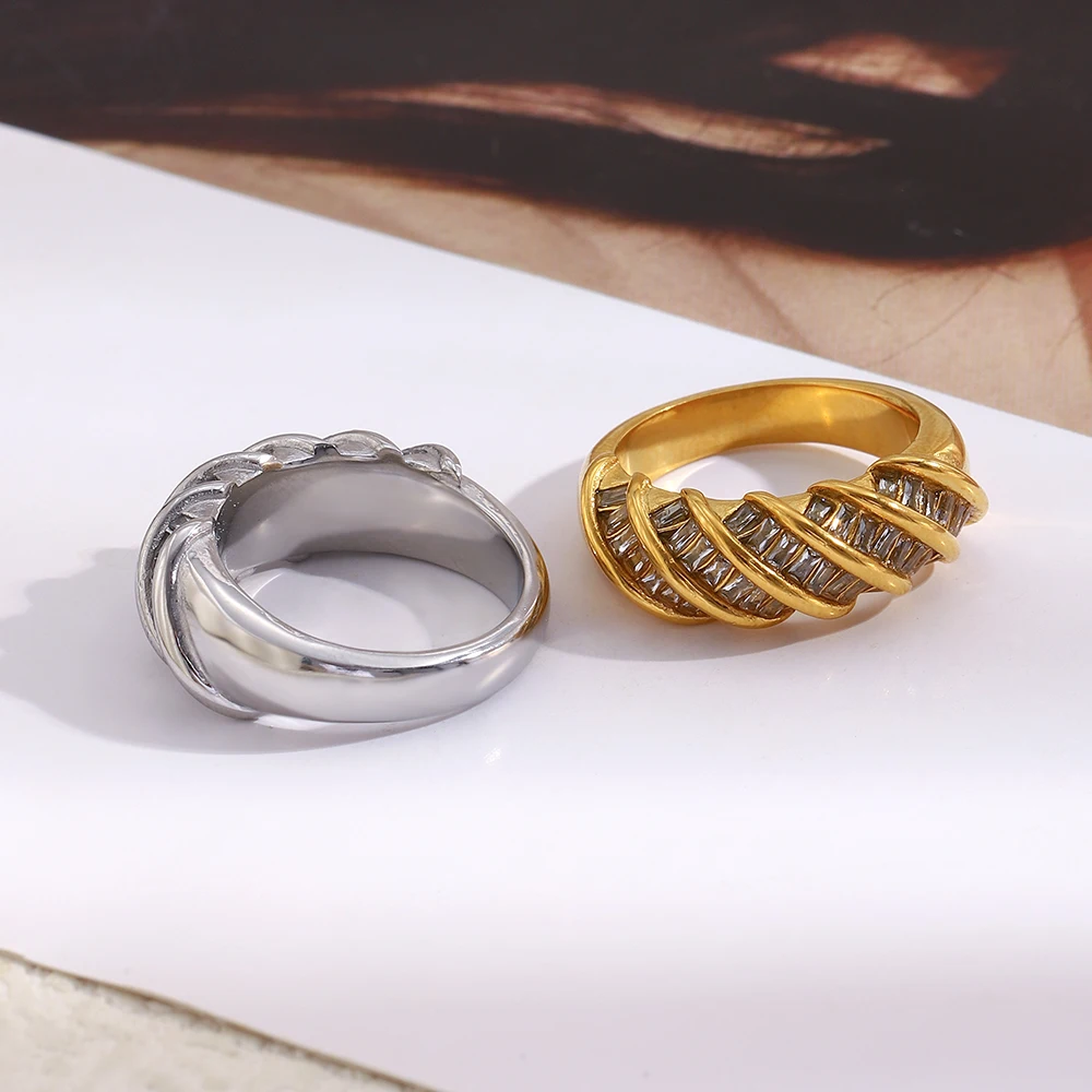 E.B.belle Kreativer Personalisierter Gedrehter Rechteckiger Zirkonring, Besonderes Design, Rostfreier Edelstahlschmuck für Frauen – Detail 9