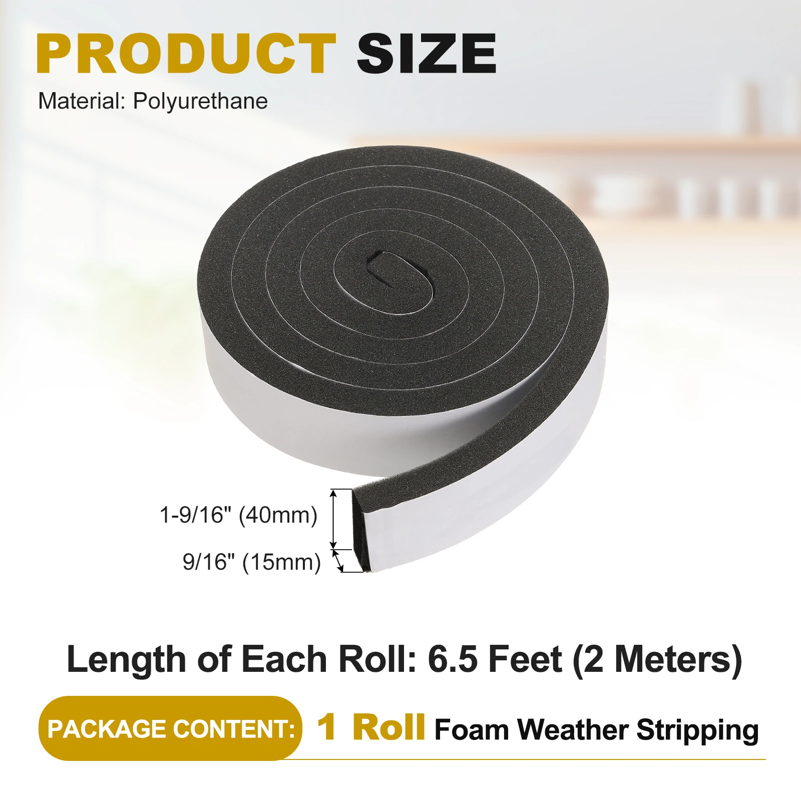 1-4Pcs 2M Weather Stripping Door Seal Adhesive Polyurethane Foam Tape Seal Soundproof Insulation Strip for Door Frame Window Gap