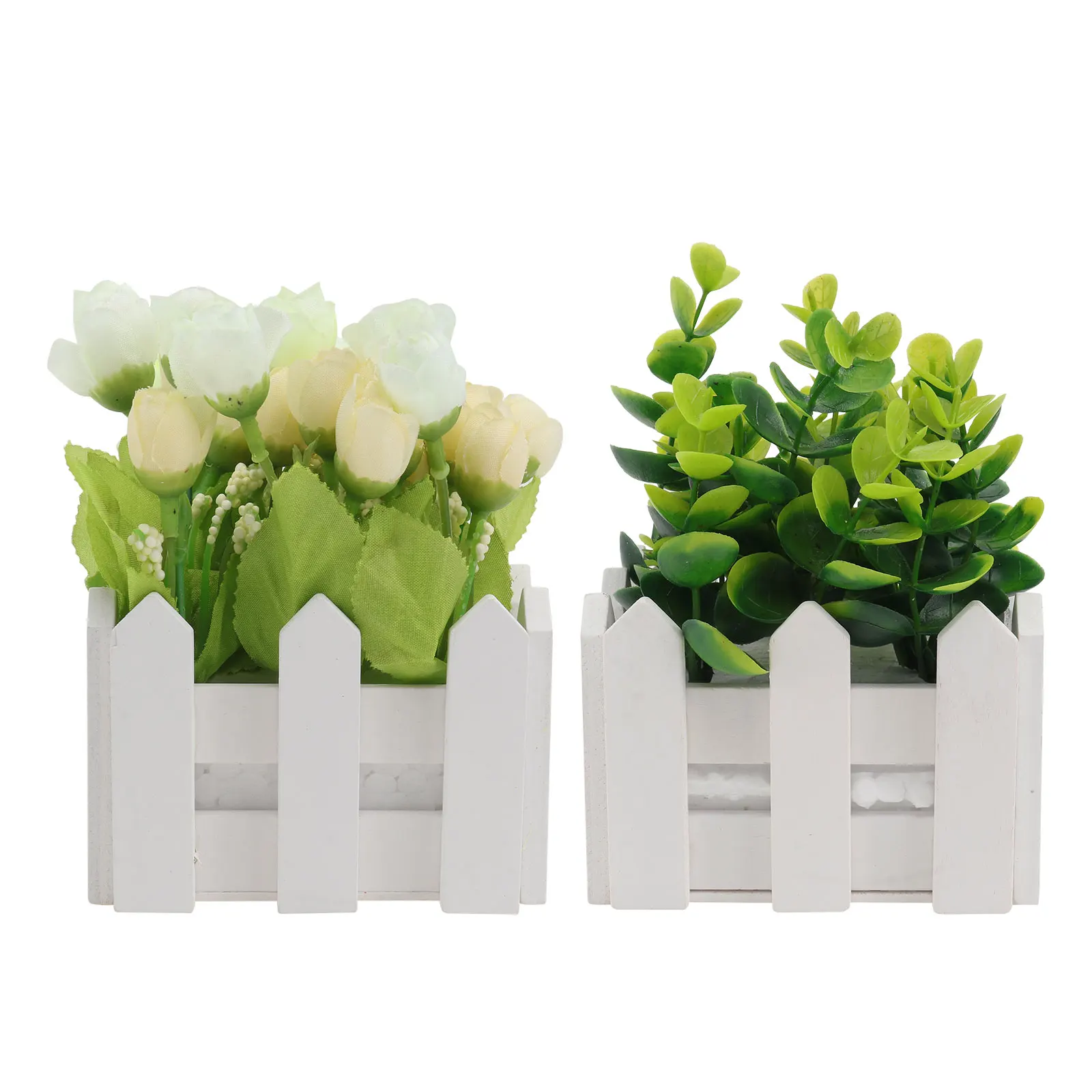 

2Pcs Artificial Flower OrnamentWooden Fence Decoration Stylish Home Garden Plants Low-key Elegant Life Quality