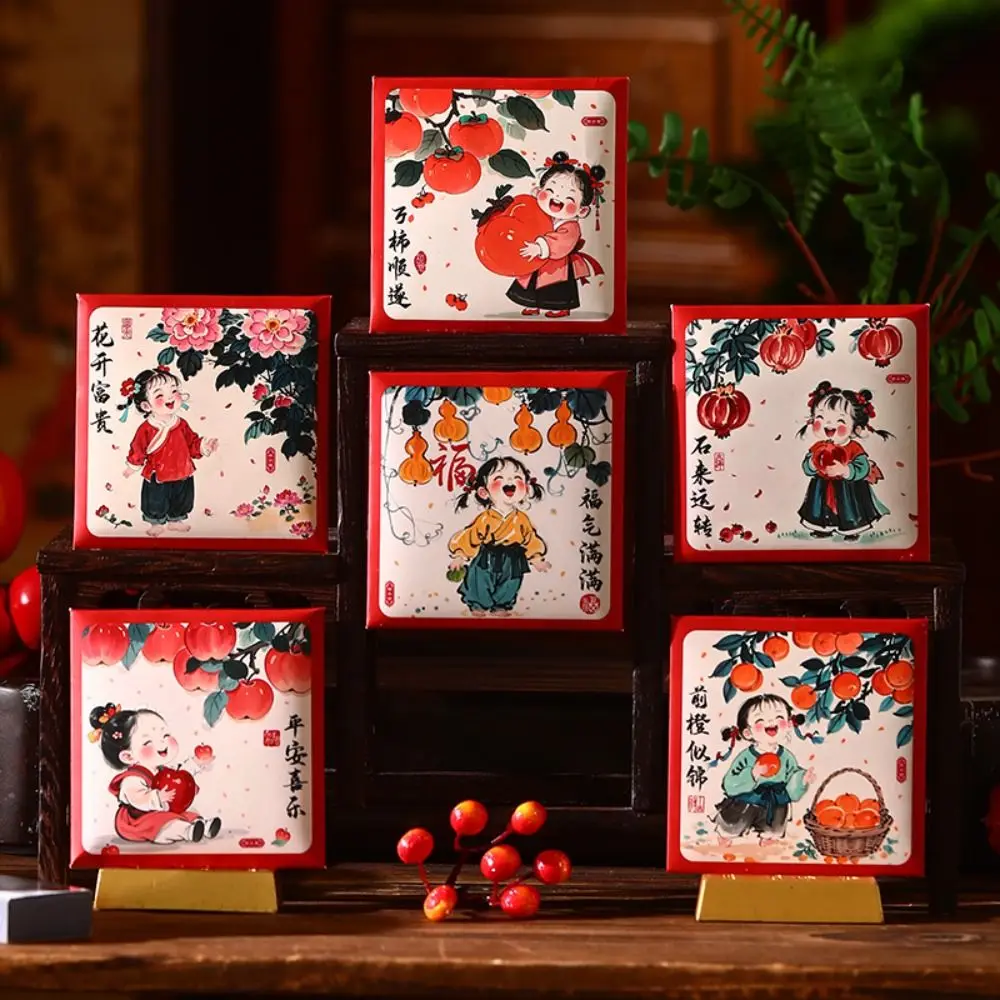 6 pçs tradicional chinês ano novo envelopes vermelhos bênção engrossado boa sorte bolso vermelho hongbao pacote de dinheiro