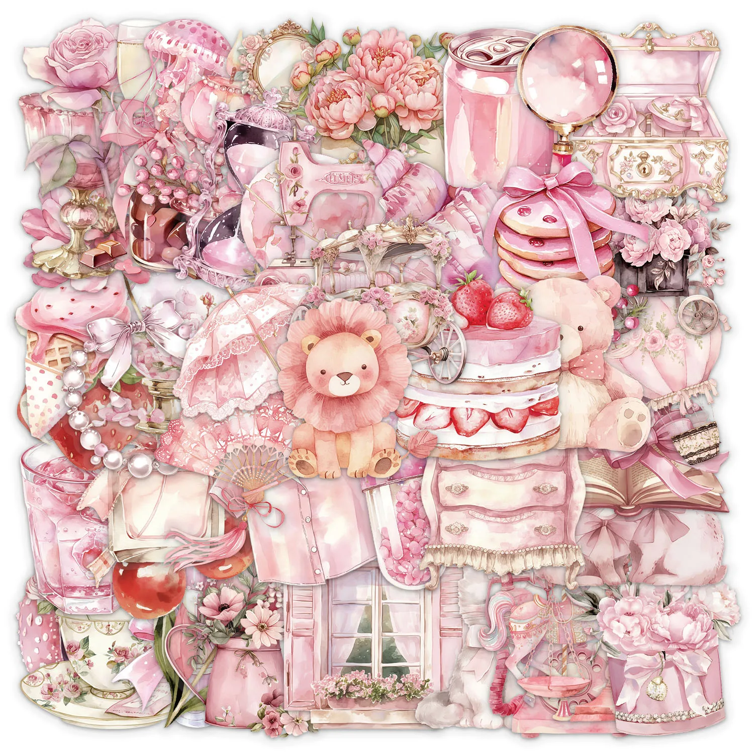 50PCS Pink Wash Stickers DIY Phone Case Laptop Water Cup Computer Toy Stickers