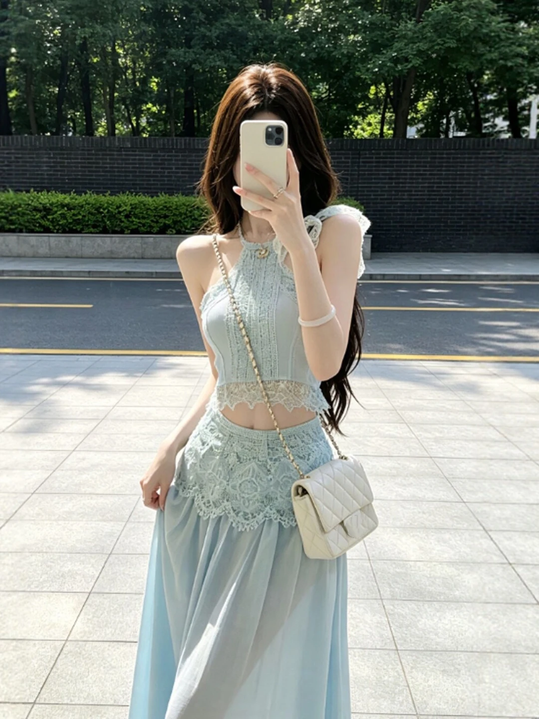 

Elegant Gentle Wind Two-Piece Set Top And Halter Neck Skirt Comfortable Cotton Summer Outfit for Women Casual Wear