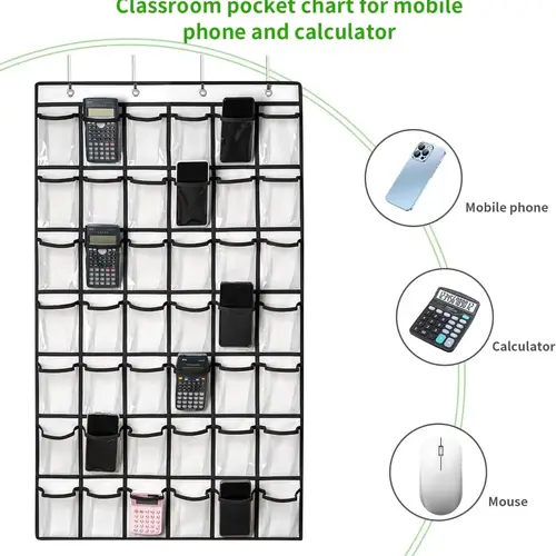 Imagen 2 del producto Soporte para teléfono móvil de 42 bolsillos para profesores de aula, herramienta esencial de organización y gestión de almacenamiento para gráficos de bolsillo escolares