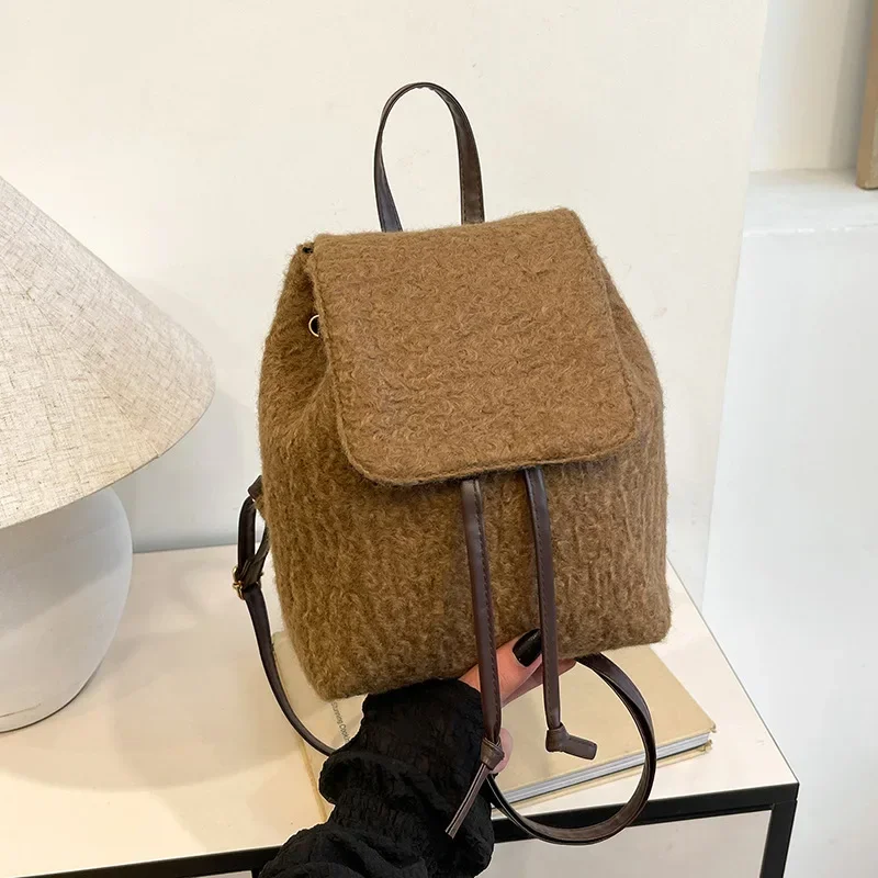 Niche woolen bag backpack versatile high-end fashion commuter bag