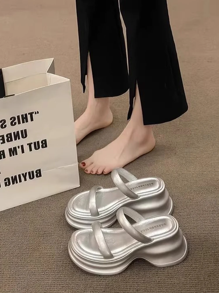 Women's Summer Outdoor Fashion Thick Heel Match Skirt Heightening New 2026 High-End Super Fire Beautiful Slippers