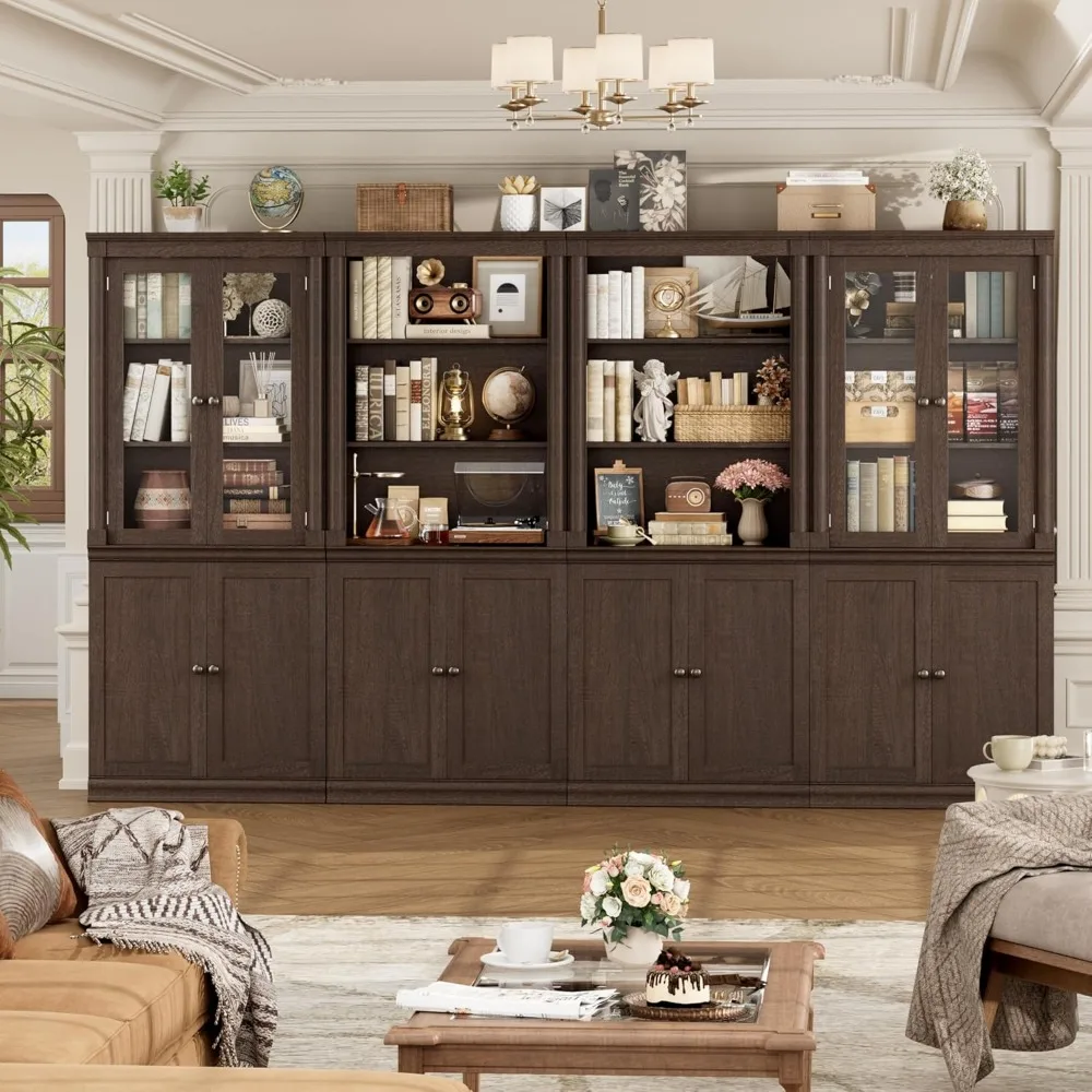 71.3 Tall Bookcase with Doors, 5 Shelf Bookcase Storage Cabinet & File Cabinet, Farmhouse Wood Bookshelf