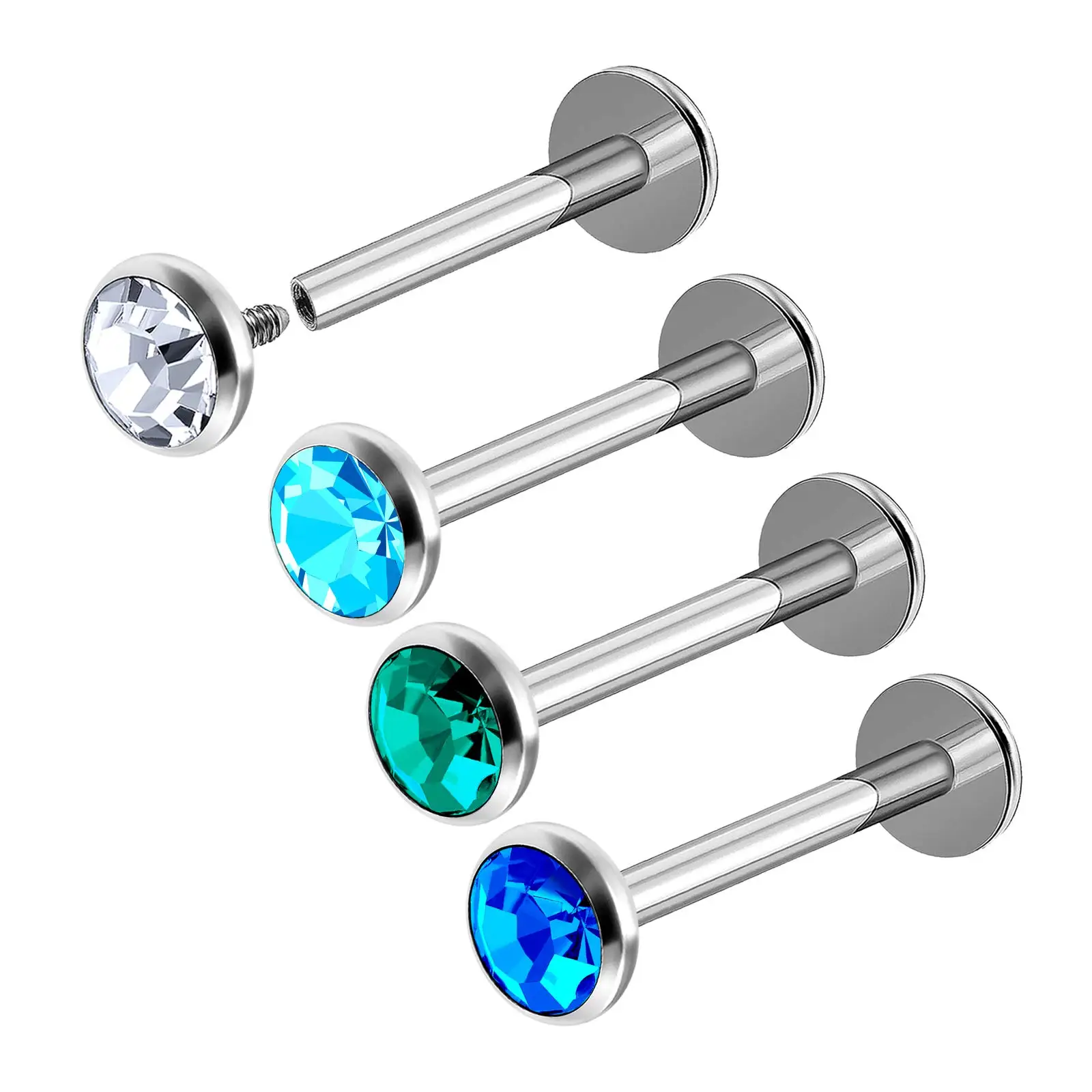 2 قطعة 3/4/5 مللي متر متعدد الألوان كريستال Labret الدائري الصلب 6-12 مللي متر بار الأذن الزنمة مونرو الشفاه مسمار داخليا الخيوط ثقب #3