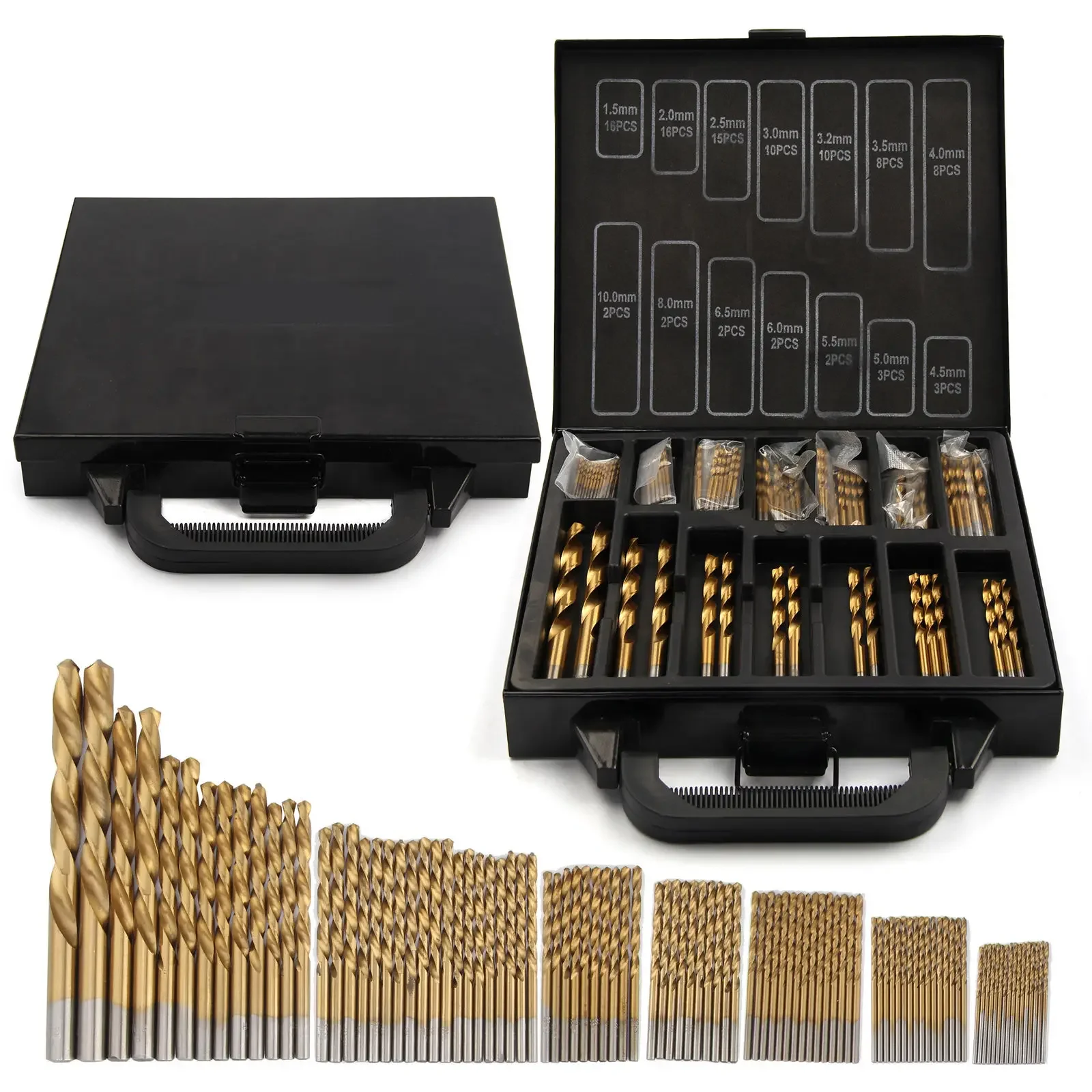 99 x Titanium Coated HSS Twist Drill Bits Set & Case Plastic Wood Metal Kit Tool