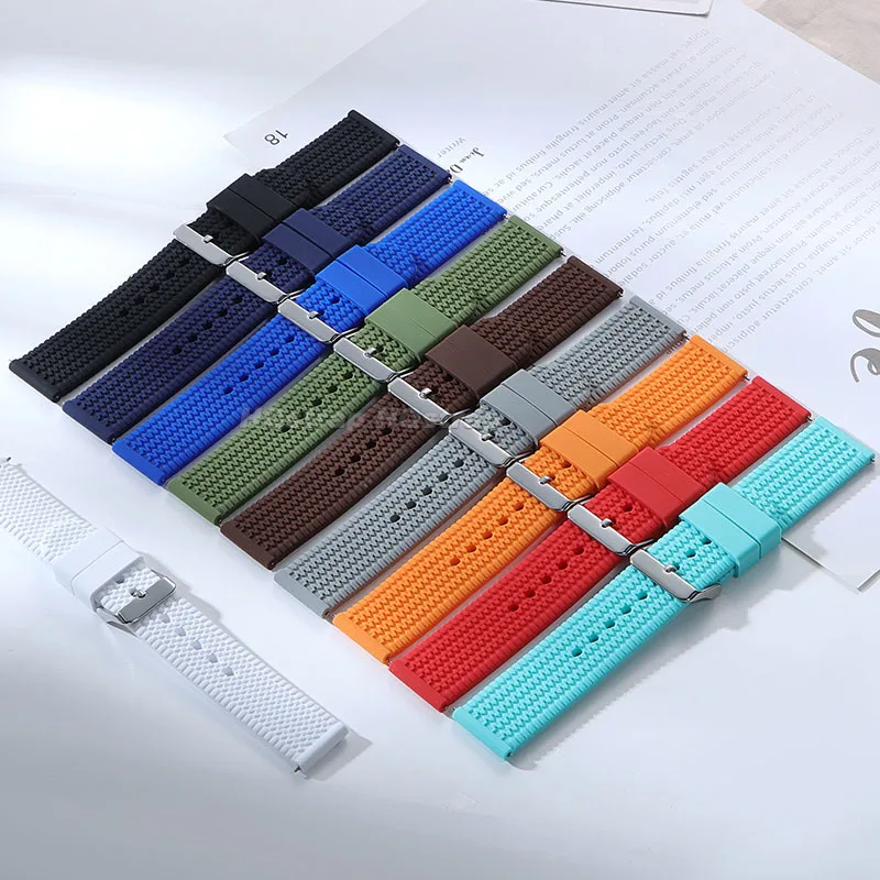 Силиконовый ремешок 18 мм, 20 мм, 22 мм, 24 мм для умных часов, ремешок для часов, мягкий резиновый водонепроницаемый ремешок, быстросъемный браслет для мужчин и женщин