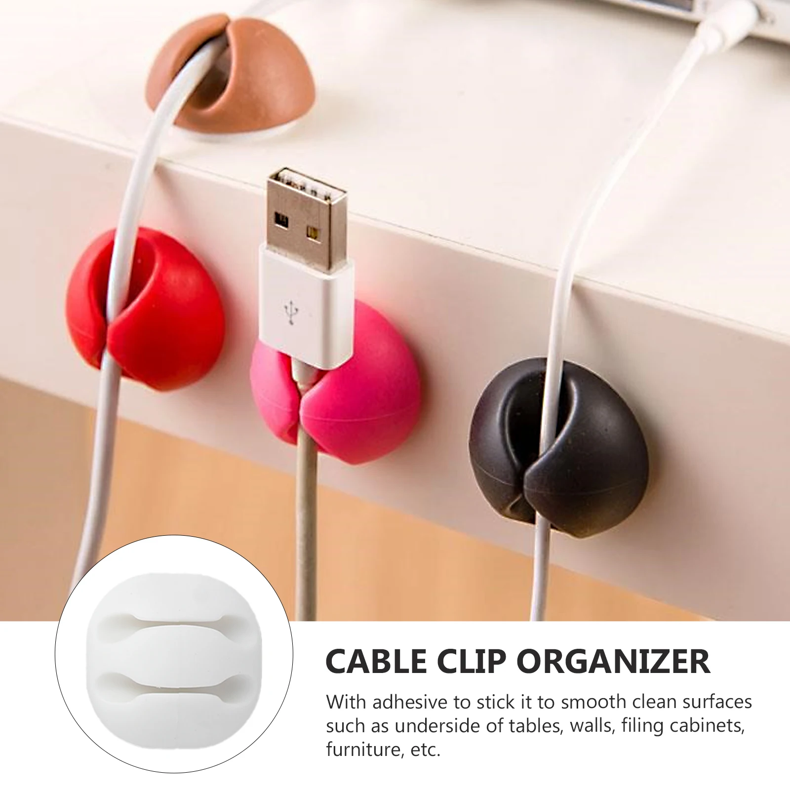 

2Set Wire Clip Organizer Flexible Tpr Adhesive Cable Fixer Bobbin Winder Desktop Cord Organizers Durable Clips for Office Home