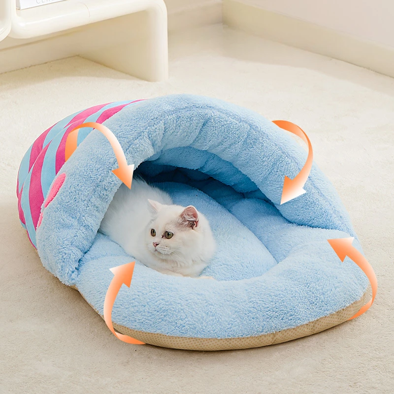 Warm Plush Slippers Cats Nest Four Seasons Universal Semi Enclosed Tunnel Cat Bed Cartoon Comfortable Sleeping Bag Dog/Cat House