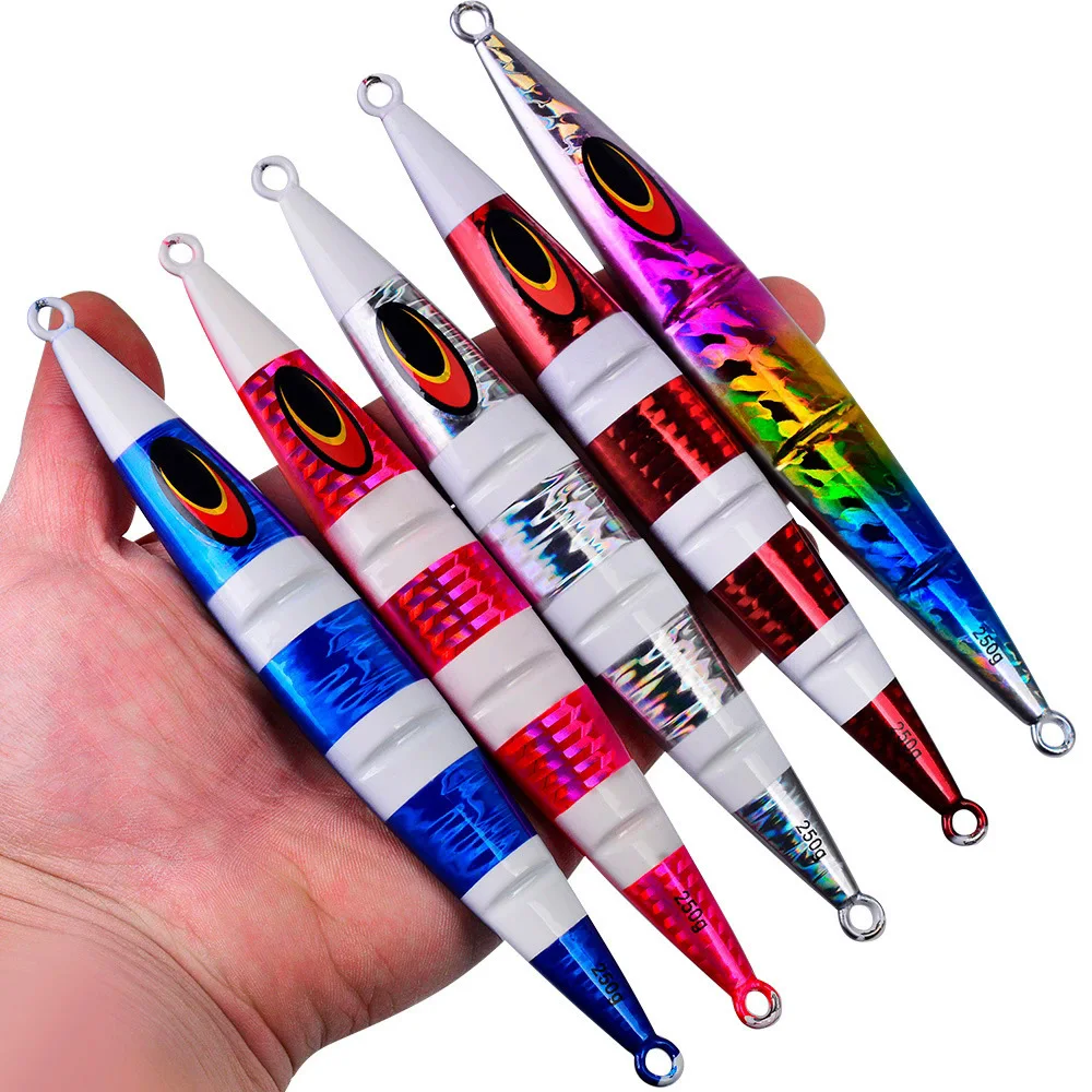 

1pcs Metal Fishing Bait 30g-250g Sinking Sea Bass Lead Jig Fish Lure 5 Color Artificial Lifelike Jigging Lure Bass Hook LF125