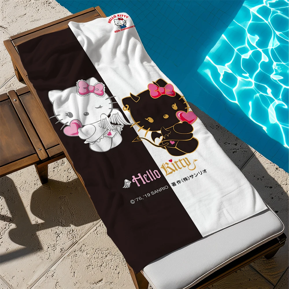 منشفة الشاطئ هالو كيتي من خلال مناشف حمام تيري من الألياف الدقيقة لليوجا والسفر والسباحة واللياقة البدنية والتخييم #2
