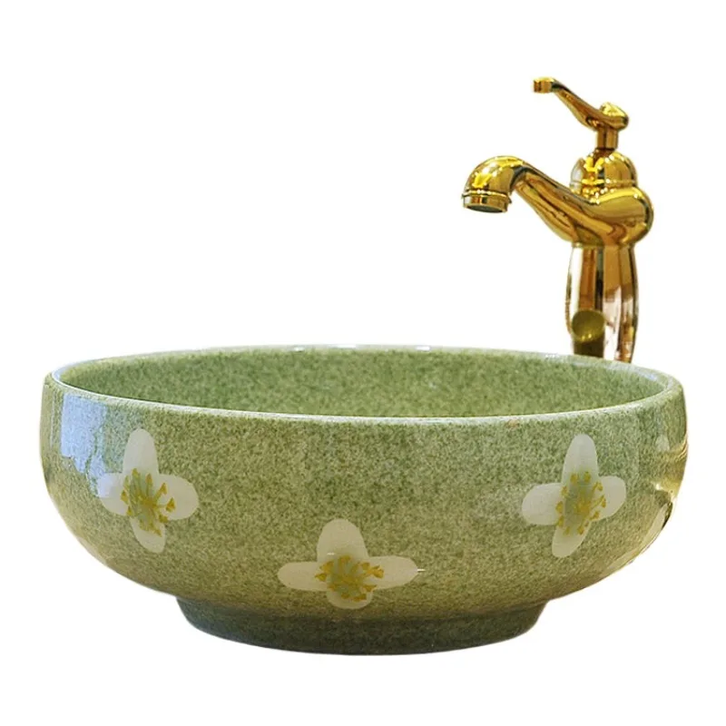 

Colourful Handmade Europe Vintage Style Ceramic Bathroom Countertop Bathroom Sink ceramic wash basin green
