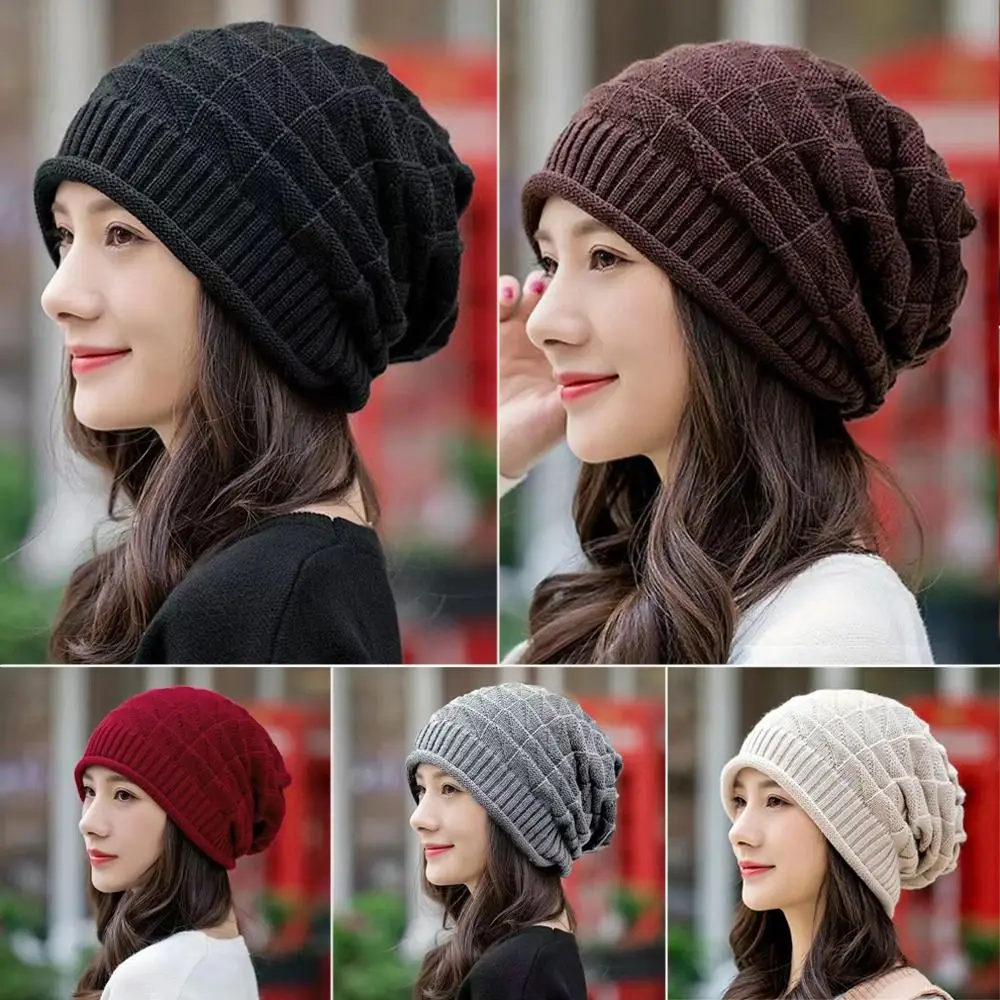 Frauen Männer Baggy Strick mütze Mütze Hüte übergroße Winter mütze lässige Ski mütze Schädel kappe einfarbig verdickte Wolle warme Mütze