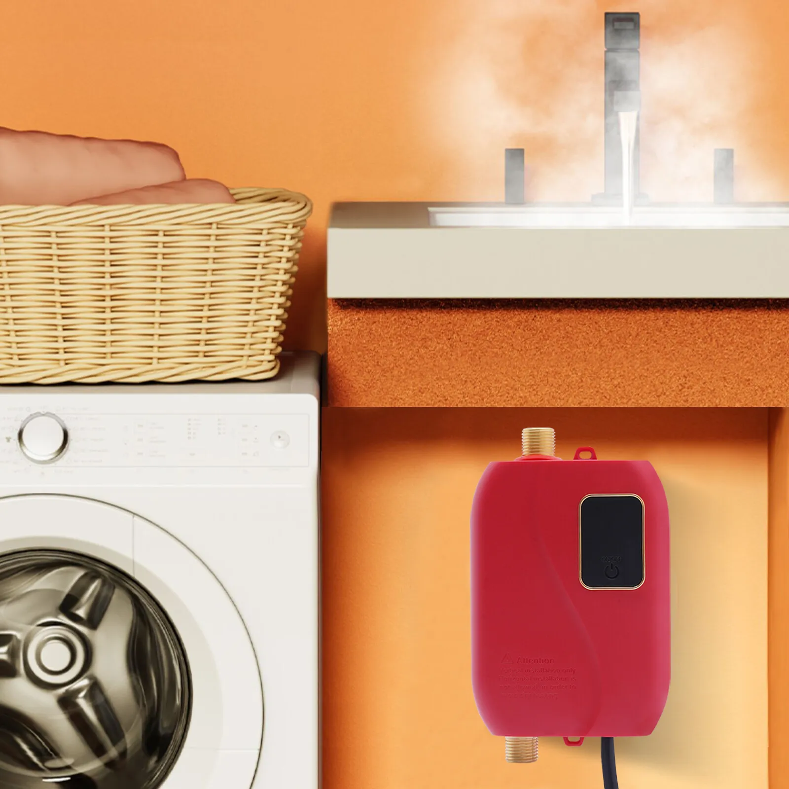 

Red Instant Water Heater Stainless Steel & ABS Material, 3000W Power For Instant Hot Water Supply Needs