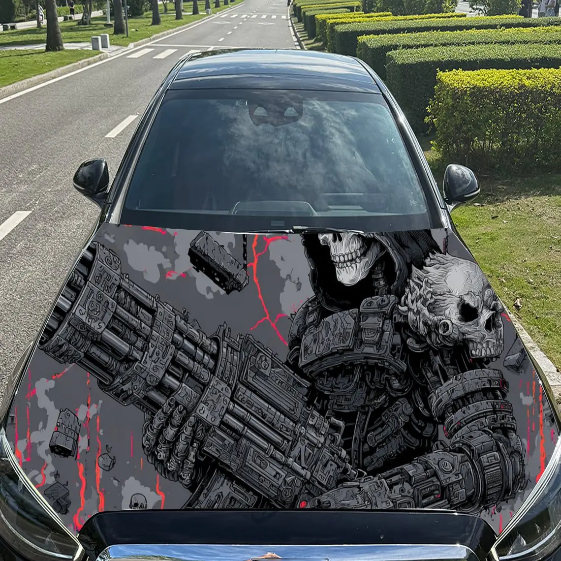 غامض الخيال العلمي - Fi الميكانيكية الجمجمة PVC محرك السيارة يلتف الفينيل، ذاتية اللصق للماء غطاء السيارة ملصق لاصق لامع ورائع، ديكور السيارة