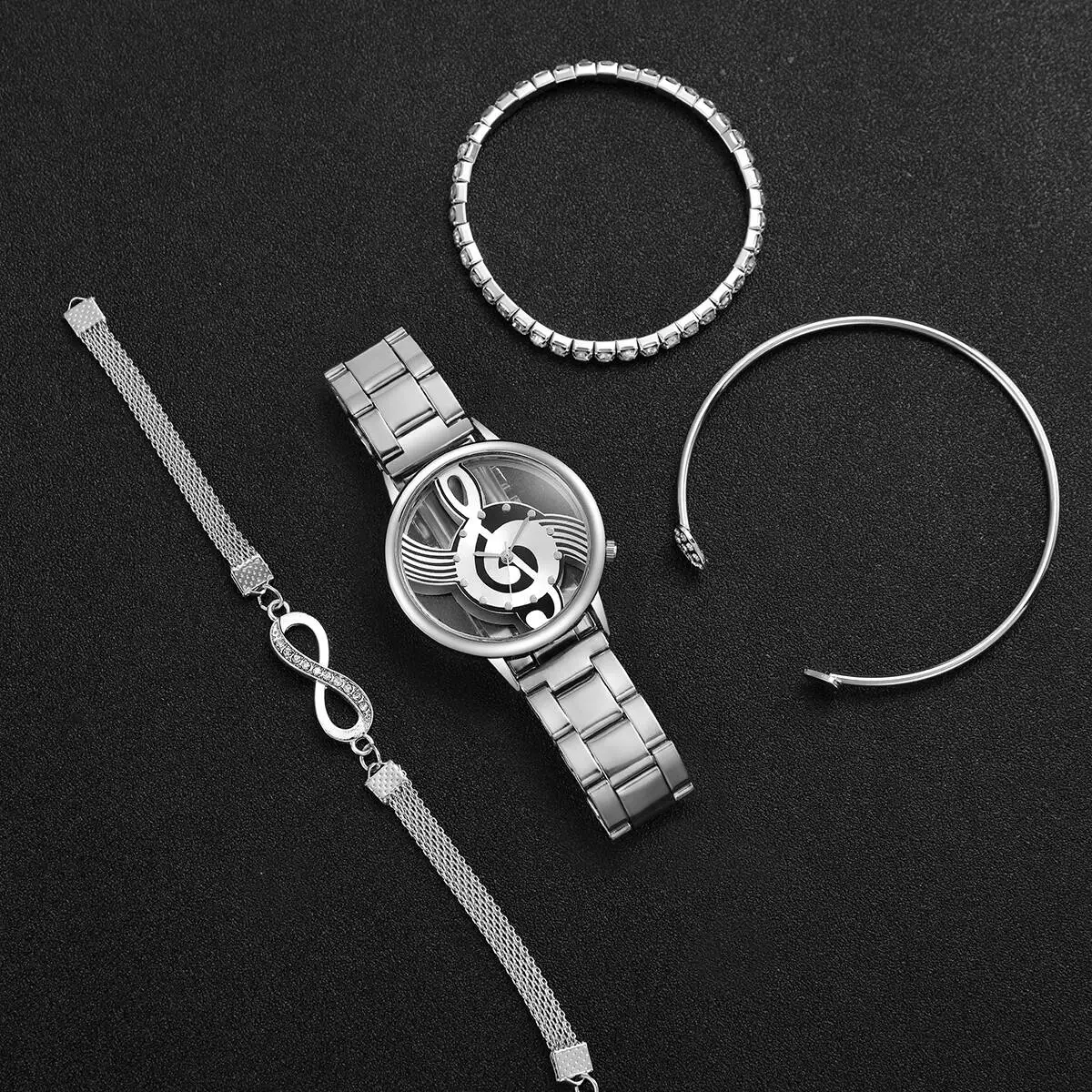 4 unids/set de relojes huecos de moda para mujer, conjunto de pulseras de reloj de cuarzo analógico informal para mujer, reloj femenino (sin caja)