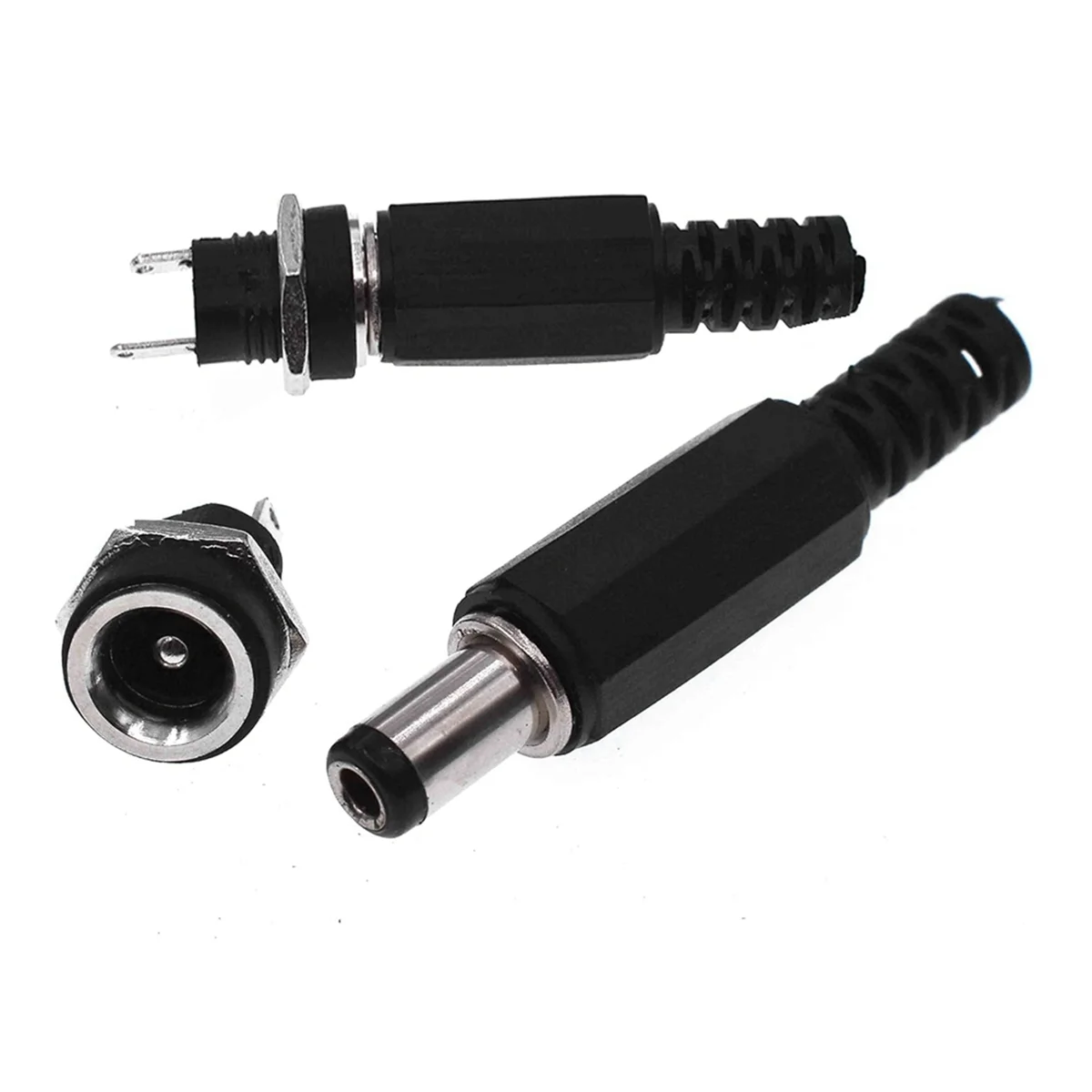 QA88X 15 Sets DC Power Connectors 5.5mm Plugs Male and Female Jack Sockets Screw Nuts Panel Mount Adapters