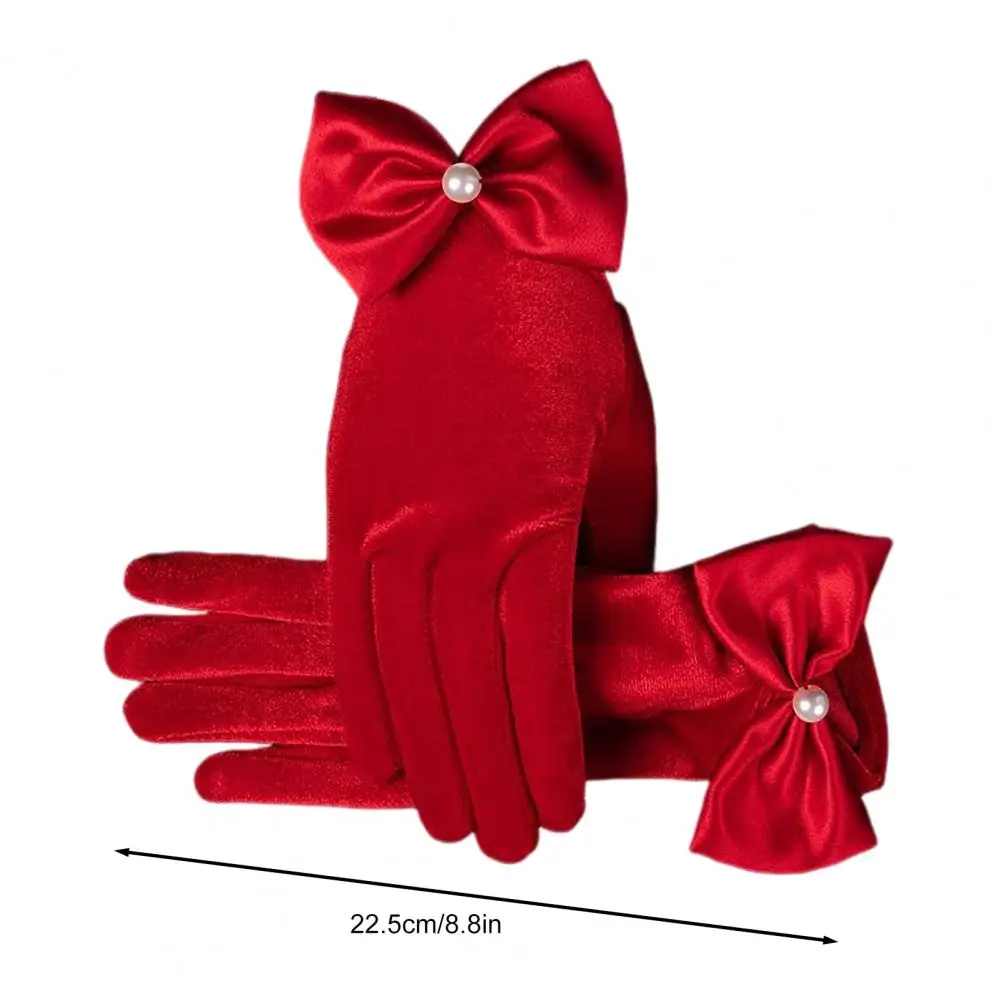 Weather Gloves Elegant Velvet Women\'s Winter Gloves with Bow Decor for Prom Parties Non-slip Warm Windproof for Jewelry