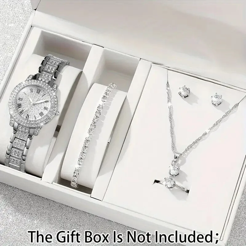 6Pcs  Quartz Watch & Jewelry Set, Stylish Daily Wear Gift for Friends & Family