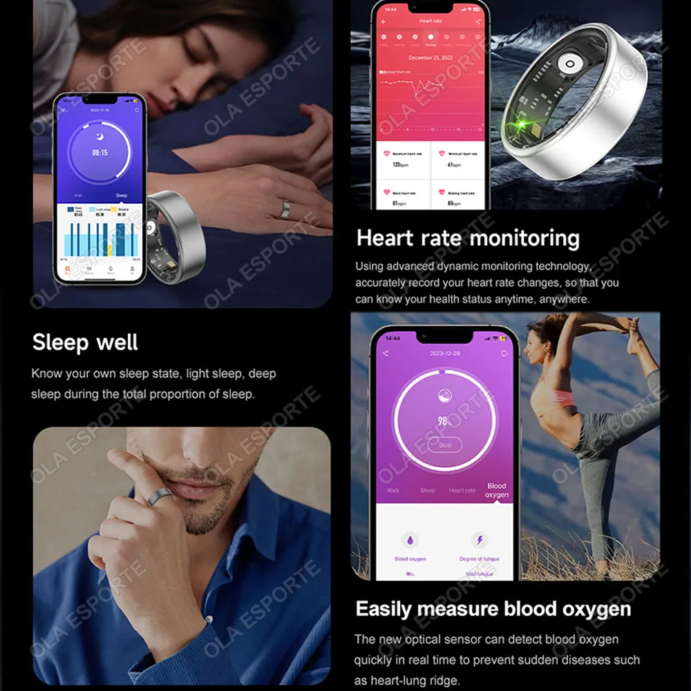 2024 New For Samsung Galaxy Ring Heart Rate Blood Oxygen Monitoring Rings Multi Sport Modes IP68 Waterproof Smart Ring Men Women